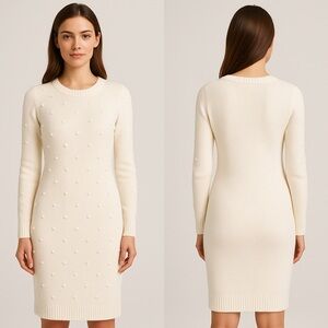 Eliza J Sweater Midi Dress Winter White Knit Long Sleeve Size Medium